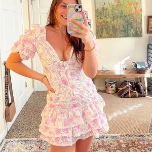 Pink and white floral mini dress
